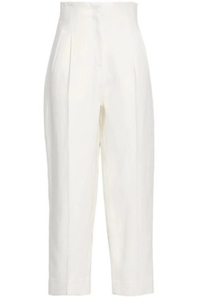 Shop Rosetta Getty Cropped Tweed Tapered Pants In Ivory