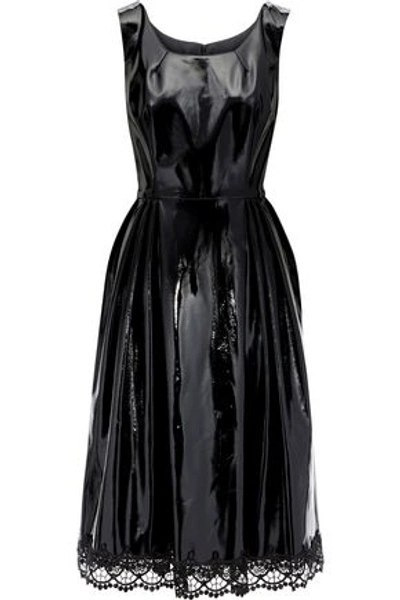 Shop Anna Sui Woman Lace-trimmed Pleated Vinyl Dress Black