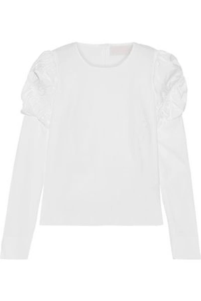 Shop Peter Pilotto Ruched Cotton-blend Poplin Top In White
