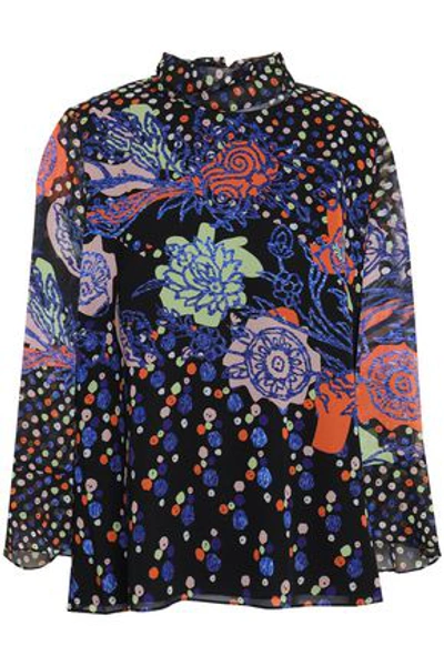 Shop Peter Pilotto Woman Printed Silk-georgette Blouse Midnight Blue