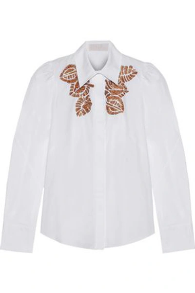 Shop Peter Pilotto Woman Sequin-embellished Cotton-poplin Shirt White