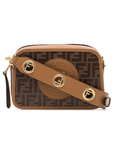 Shop Fendi Double F Logo Crossbody Bag - Brown