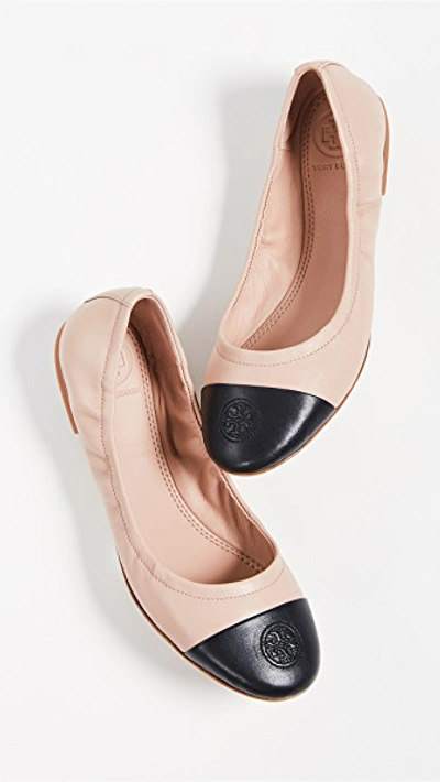 Tory Burch Cap Toe Ballet Flats In Goan Sand/black | ModeSens