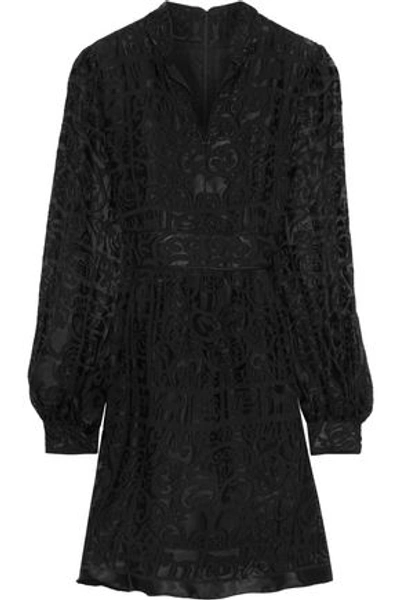 Shop Anna Sui Woman Satin-trimmed Fil Coupé Chiffon Mini Dress Black