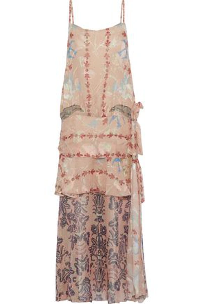 Shop Anna Sui Woman Layered Printed Fil Coupé Silk-blend Midi Dress Blush