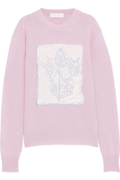 Shop Peter Pilotto Woman Intarsia Wool, Cashmere And Cotton-blend Sweater Baby Pink