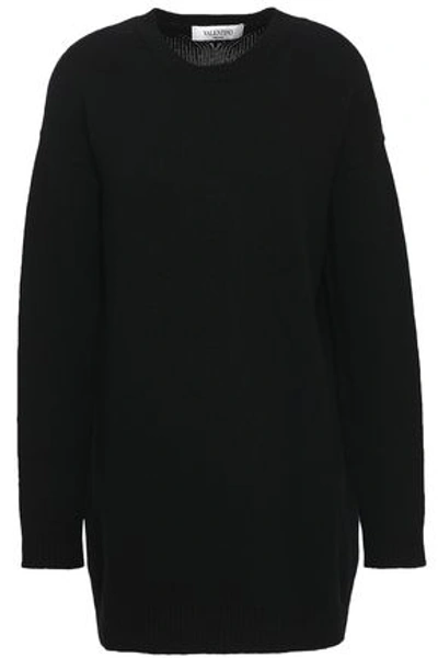Shop Valentino Woman Brushed Wool And Cashmere-blend Sweater Black