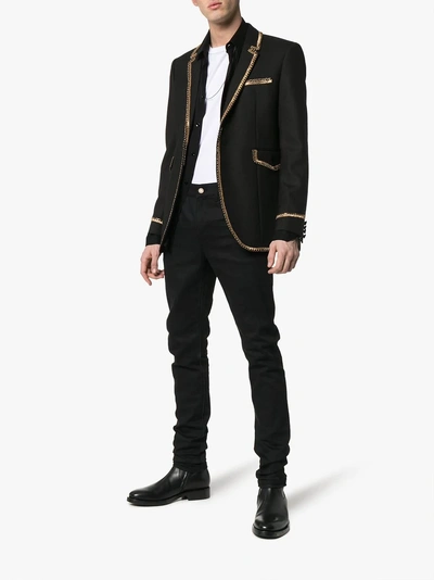 Shop Saint Laurent Gold Braided Blazer In 1000 Black