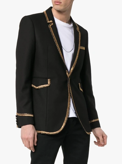 Shop Saint Laurent Gold Braided Blazer In 1000 Black