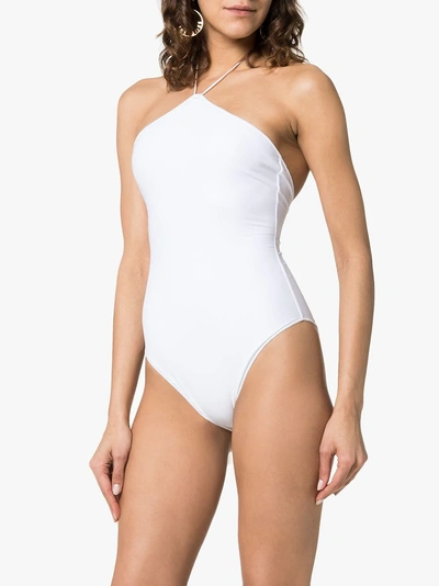 Shop Oseree White Maillot Halterneck Swimsuit