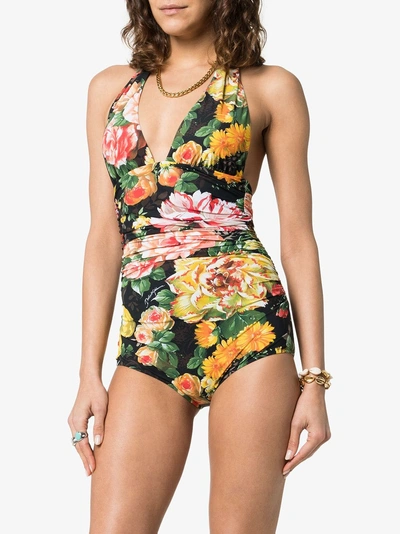 Shop Dolce & Gabbana Floral Print Swimsuit In Hnt41