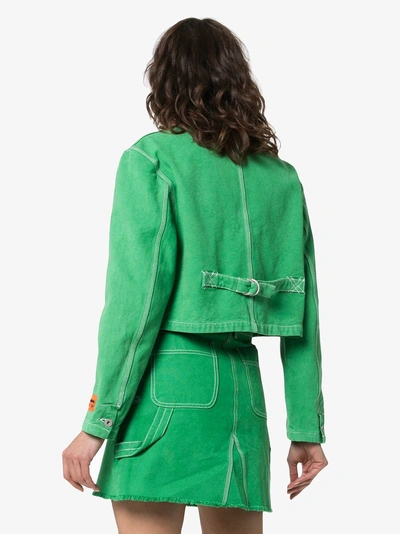 Shop Heron Preston Ctnmb Embroidered Cropped Denim Jacket In Green