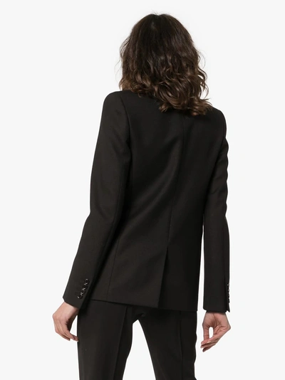 Shop Saint Laurent Blazer With Leather Trims In 1000 Black
