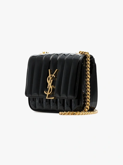 Shop Saint Laurent Black Vicky Small Patent-leather Cross Body Bag In 1000 Black