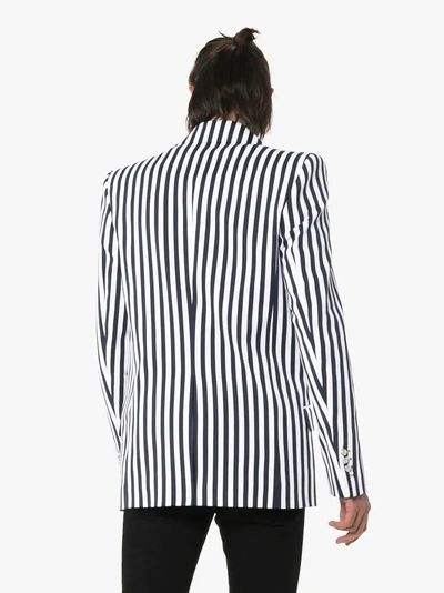 Shop Balmain Striped Blazer In Blue