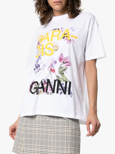 tieners Keel uniek Ganni Paradise Floral Print T-shirt In White | ModeSens