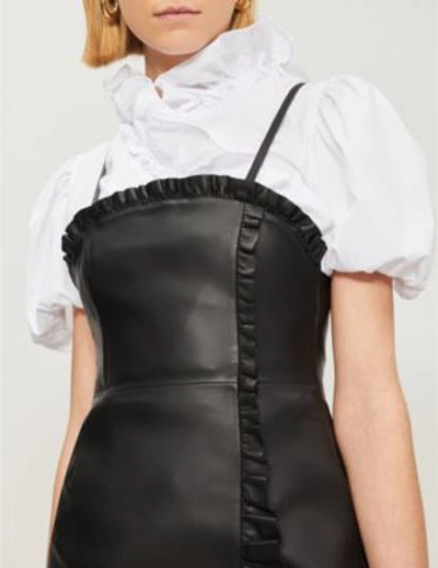 Shop Alexa Chung Ruffle-trimmed Leather Mini Dress In Black