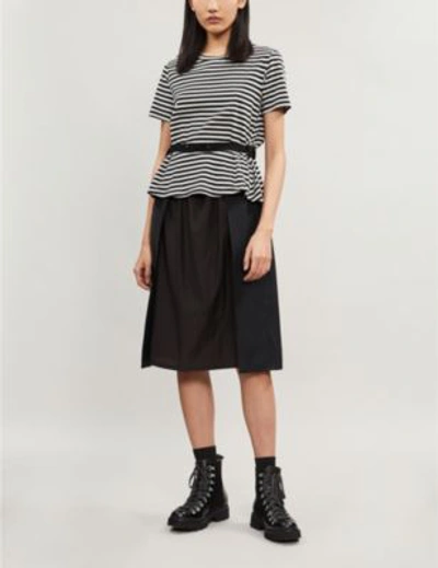 Shop Moncler Elasticated-waist Striped Stretch-cotton T-shirt In Black White