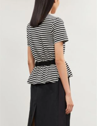 Shop Moncler Elasticated-waist Striped Stretch-cotton T-shirt In Black White