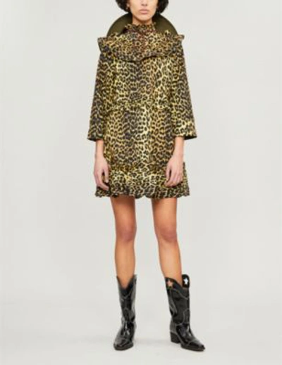 Shop Ganni Bijou Leopard-print Cotton Dress In Minionyell