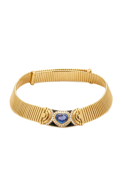 Shop Vintage Bulgari Parentesi Tubogas And Heart-shaped Sapphire Necklace In Gold