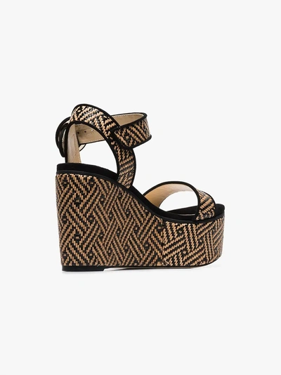 Shop Jimmy Choo Nude Abigail 100 Woven Wedge Leather Sandals In Black