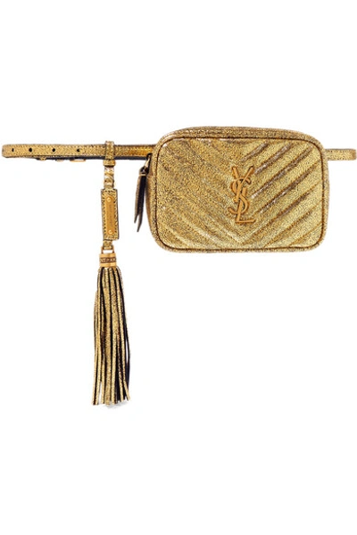Shop Saint Laurent Lou Quilted Metallic Cracked-leather Belt Bag In Gold