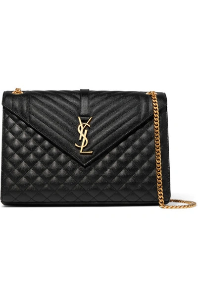 Shop Saint Laurent Envelope Large Quilted Textured-leather Shoulder Bag In Black