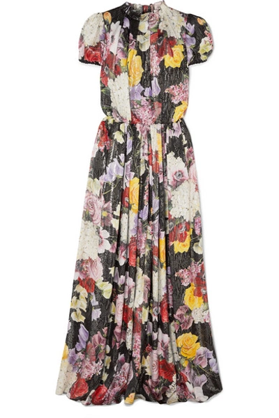 Shop Dolce & Gabbana Metallic Floral-print Silk-blend Chiffon Gown In Black