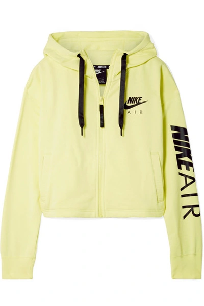Shop Nike Air Cropped Printed Cotton-blend Fleece Hoodie In Chartreuse