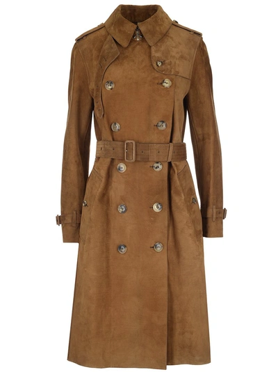 Shop Burberry Haddington Suede Trench Coat In Brown