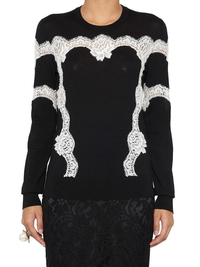 Shop Dolce & Gabbana Lace Insert Sweater In Black