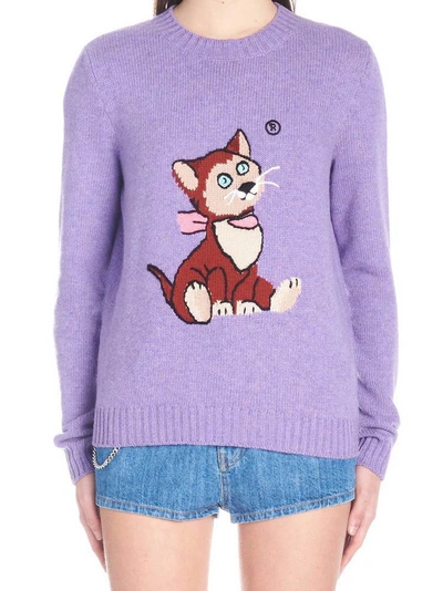 Shop Miu Miu Cat Knit Sweater In Purple