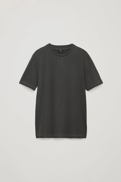 Shop Cos Rib-neck Brushed-cotton T-shirt In Black
