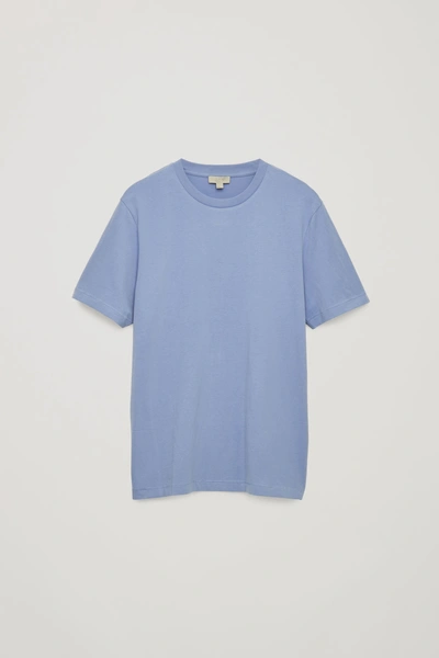 Shop Cos Rib-neck Brushed-cotton T-shirt In Blue