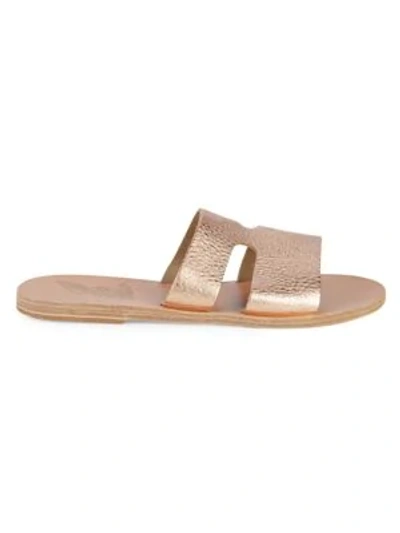 Shop Ancient Greek Sandals Apteros Suede Slides In Pink Metallic