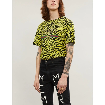 Shop Gucci Tiger-print Cotton-jersey T-shirt In Yellow