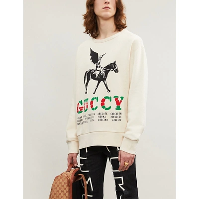 Shop Gucci Horse-print Cotton-jersey Sweatshirt In Cream
