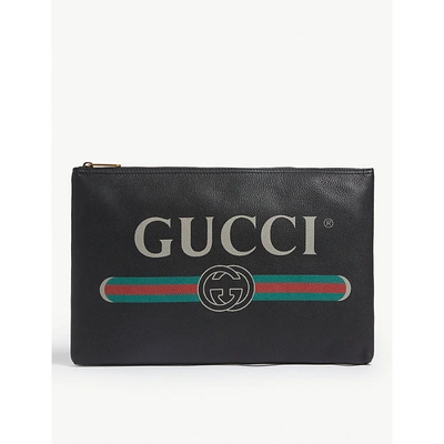 Shop Gucci Logo-front Leather Pouch In Black