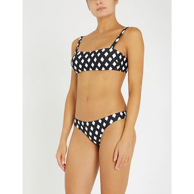 Shop Asceno Checked Wrap Bikini Top In Jet Black Check