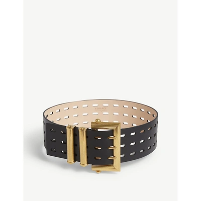 Shop Versace Square Buckle Leather Waist Belt In Black Tribute Gold