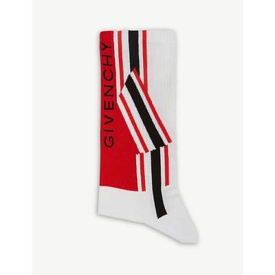 Shop Givenchy Block Panel Logo Cotton Socks In White Red