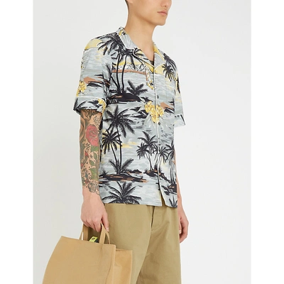Shop Valentino Palm-print Cotton Shirt