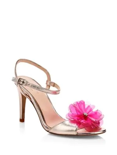 Shop Kate Spade Women's Giulia Flower-embellished Metallic Leather Sandals In Rose Gold