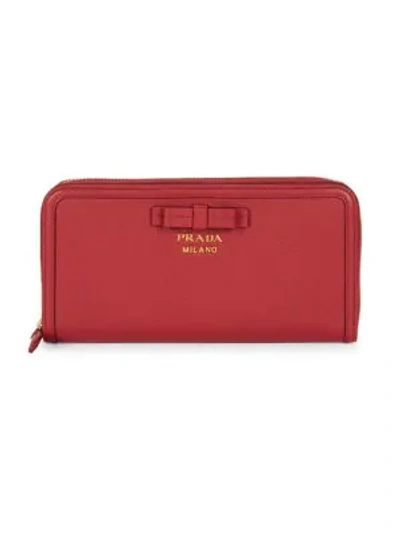 Shop Prada Bow Detail Continental Leather Wallet In Red