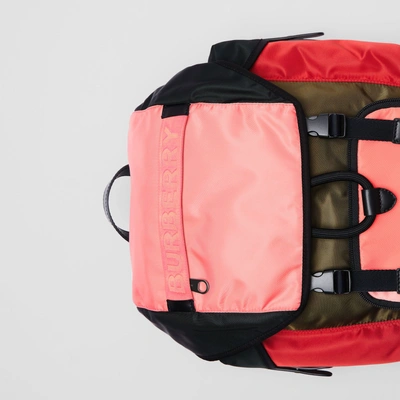 Shop Burberry Large Leather Trim Colour Block Nylon Backpack In Multicolour