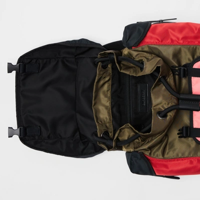 Shop Burberry Large Leather Trim Colour Block Nylon Backpack In Multicolour