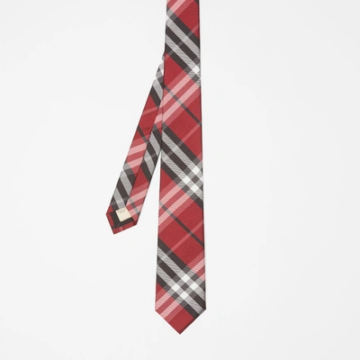 Shop Burberry Modern Cut Vintage Check Silk Tie In Bright Red