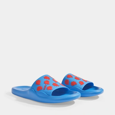 Shop Kenzo | Roses Pool Slides In Blue And Red Pvc