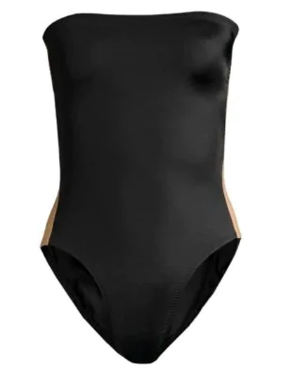 Shop Norma Kamali Side Stripe Strapless One-piece Swimsuit In Black Nude